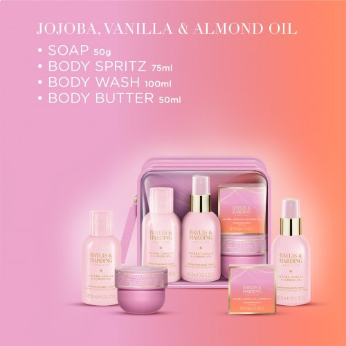 Baylis & Harding Jojoba, Vanilla & Almond Oil Luxury Travel Wash Bag Gift Set Dovanų rinkinys