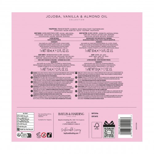 Baylis & Harding Jojoba, Vanilla & Almond Oil Luxury Travel Wash Bag Gift Set Dovanų rinkinys