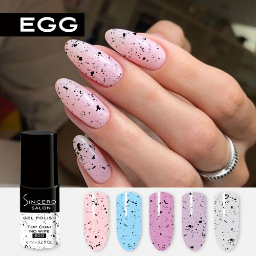 Sincero Salon Top Coat No Wipe Egg Gelinio nagų lako viršutinis sluoksnis 6ml