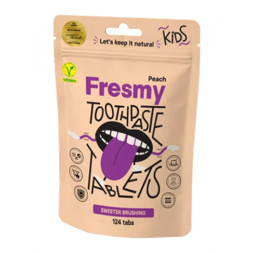 Fresmy Peach Toothpaste Tablets Dantų pastos tabletės vaikams 30 tabs