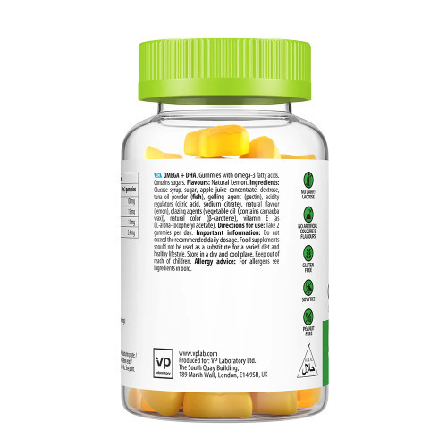 VPLab Nutrition UltraVit Omega + DHA Maisto papildas omega riebalų rūgštys 60 guminukų