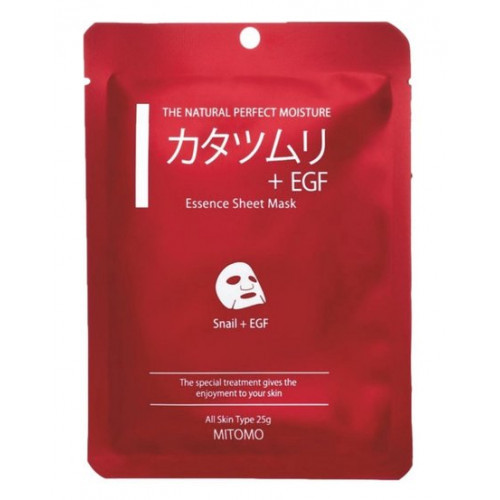 Mitomo Facial Mask Snail Essence + EGF Lakštinė veido kaukė su sraigių ekstraktu 25g