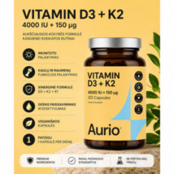 Aurio Food Supplement Vitamin D3+K2 Maisto papildas vitaminas D 120 kapsulių