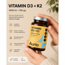 Aurio Food Supplement Vitamin D3+K2 Maisto papildas vitaminas D 120 kapsulių