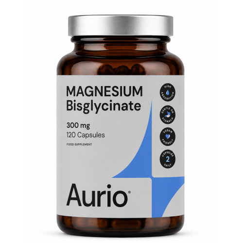 Aurio Food Supplement Magnesium Bisglycinate 300 mg Maisto papildas magnio bisglicinatas 120 kapsulių