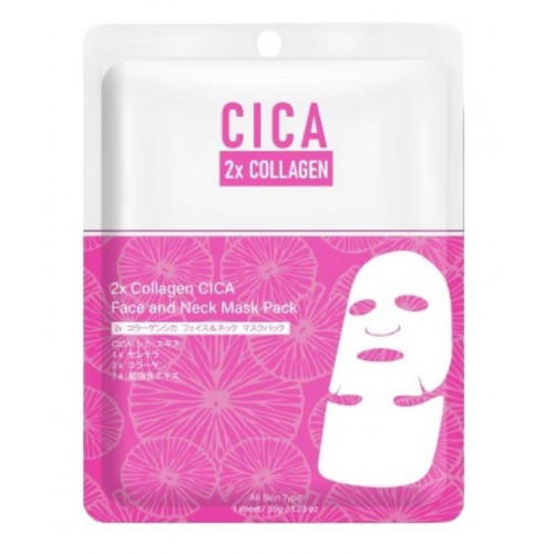 Mitomo 2x Collagen CICA Face and Neck Mask Lakštinė veido ir kaklo kaukė 33g