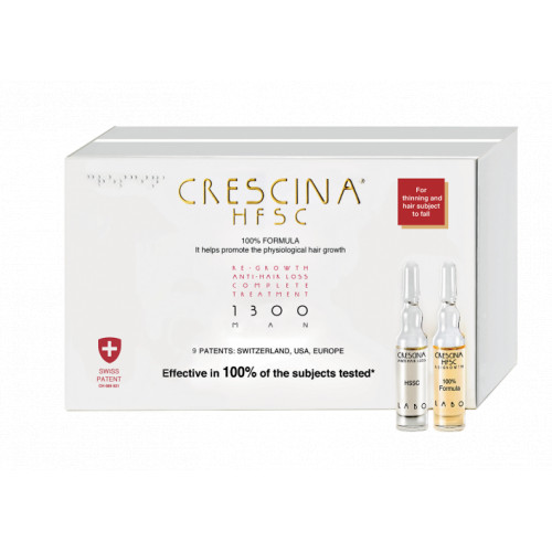 Crescina Re-Growth HFSC 1300 Complete Treatment Man Plaukų augimą skatinantis kompleksas vyrams 20amp. (10+10)