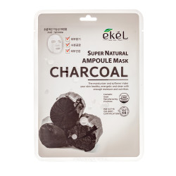 Ekel Super Natural Ampoule Mask Charcoal Lakštinė veido kaukė su aktyvinta medžio anglimi 25g