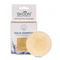 Skoon Solid Shampoo Sensitive Moisture & Care Kietasis šampūnas jautrių ir pažeistų plaukų priežiūrai 90g