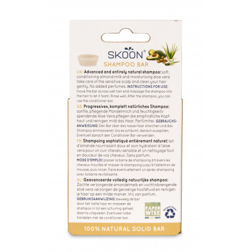 Skoon Solid Shampoo Sensitive Moisture & Care Kietasis šampūnas jautrių ir pažeistų plaukų priežiūrai 90g
