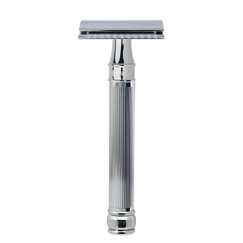 Edwin Jagger Long Chrome Lined DE Safety Razor Skustuvas su ypač ilga rankenėle Chromas