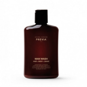 PREVIA Man Wash Energising Cleanser Vyrų šampūnas, dušo želė ir skutimosi priemonė 250ml