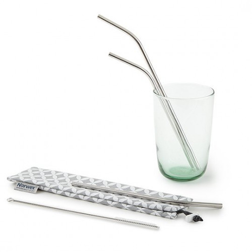 Norwex Stainless Steel Drinking Straws with Cleaning Brush and Bag Nerūdijančio plieno gėrimų šiaudeliai Long