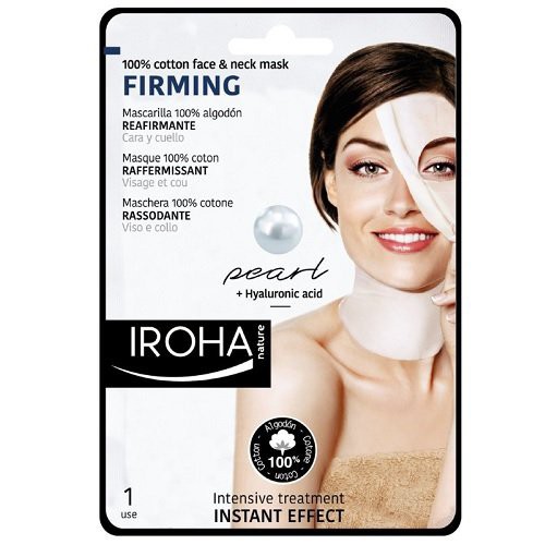 IROHA Cotton Face and Neck Mask Pearl Stangrinamoji veido ir kaklo kaukė su perlais ir hialuronu 23ml