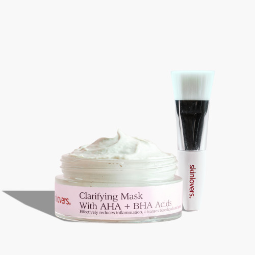 Skinlovers Clarifying mask AHA+BHA Acids + Brush Rinkinys giliai valanti veido kaukė + šepetėlis