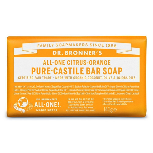 Dr. Bronner's Citrus-Orange Pure-Castile Bar Soap Ekologiškas kietas muilas 140g