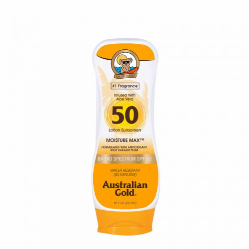 Australian Gold Moisture Max SPF50 Lotion Sunscreen Apsauginis losjonas nuo saulės su alijošiumi 237ml