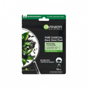 Garnier Charcoal and Black Tea Hydrating Face Sheet Mask Matinio efekto lakštinė kaukė su juodąja arbata 28g