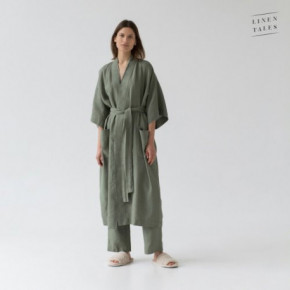 Linen Tales Four Leaf Clover Linen Summer Bathrobe S-M