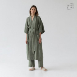 Linen Tales Four Leaf Clover Linen Summer Bathrobe Unisex Lininis chalatas trumpomis rankovėmis L-XL