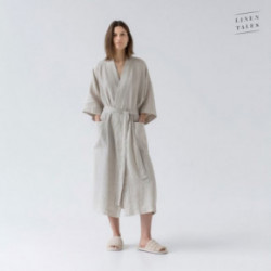 Linen Tales Melange Linen Summer Bathrobe Unisex Lininis chalatas trumpomis rankovėmis S-M