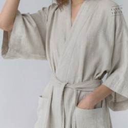 Linen Tales Melange Linen Summer Bathrobe Unisex Lininis chalatas trumpomis rankovėmis S-M