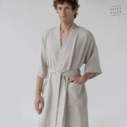 Linen Tales Melange Linen Summer Bathrobe Unisex Lininis chalatas trumpomis rankovėmis S-M