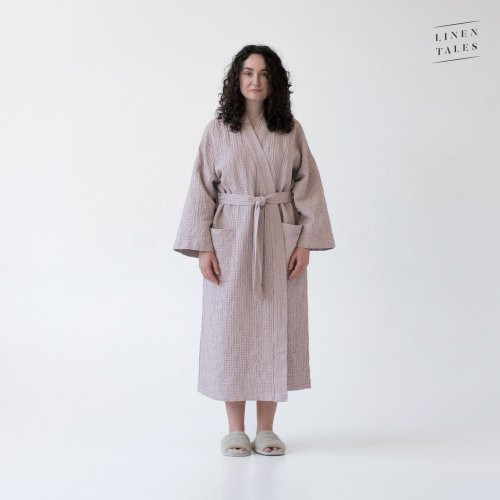 Linen Tales Powder Linen & Cotton Honeycomb Waffle Bathrobe Unisex Lininis vonios chalatas S-M