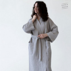 Linen Tales Light Grey Linen & Cotton Honeycomb Waffle Bathrobe Unisex Lininis vonios chalatas S-M