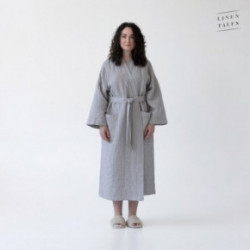 Linen Tales Light Grey Linen & Cotton Honeycomb Waffle Bathrobe Unisex Lininis vonios chalatas S-M