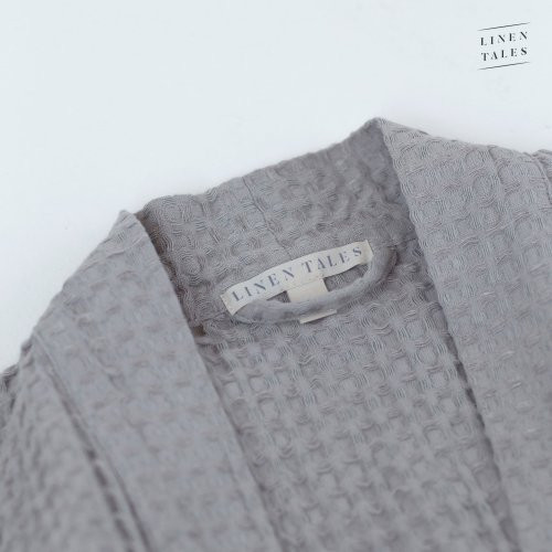 Linen Tales Light Grey Linen & Cotton Honeycomb Waffle Bathrobe Unisex Lininis vonios chalatas S-M