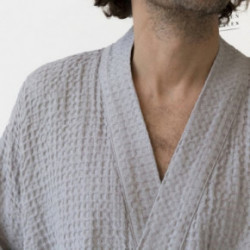 Linen Tales Light Grey Linen & Cotton Honeycomb Waffle Bathrobe Unisex Lininis vonios chalatas S-M