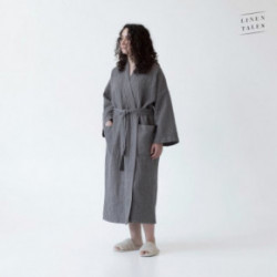 Linen Tales Dark Grey Linen & Cotton Honeycomb Waffle Bathrobe Unisex Lininis vonios chalatas S-M