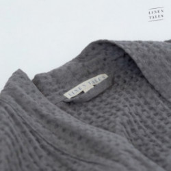 Linen Tales Dark Grey Linen & Cotton Honeycomb Waffle Bathrobe Unisex Lininis vonios chalatas S-M