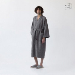 Linen Tales Dark Grey Linen & Cotton Honeycomb Waffle Bathrobe Unisex Lininis vonios chalatas S-M