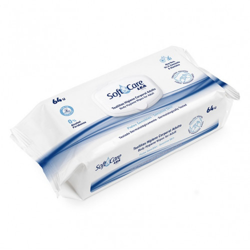 LEA Soft&Care Body Hygiene Wipes For Adult Higienos drėgnos servetėlės suaugusiems 64 vnt.