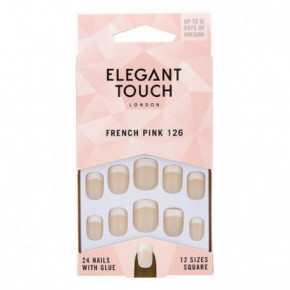 Elegant Touch French Pink 126 Square Nails Priklijuojami, dirbtiniai nagai Rinkinys