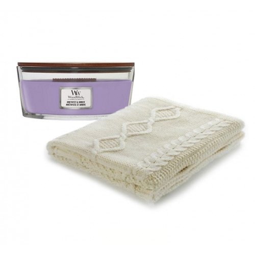 KlipShop Diamond Aran Style Pledo ir Woodwick žvakės rinkinys dovanų dėžėje Cinnamon chai