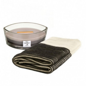 KlipShop Striped Style Blanket and Woodwick Candle Set in a Gift Box Warm Woods