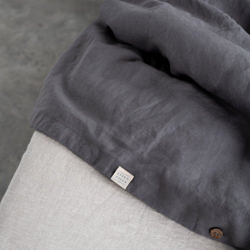 Linen Tales Dark Grey Linen Duvet Cover Set Lininis patalynės užvalkalų komplektas 200x200 50x70*2