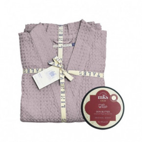 KlipShop Linen Tales Powder Linen & Cotton Honeycomb Waffle Bathrobe + MKS eco Skin Butter L-XL