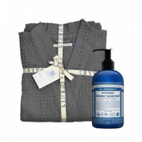 KlipShop Linen Tales Dark Grey Linen & Cotton Honeycomb Waffle Bathrobe + Dr. Bronner's Organic Sugar Soap S-M