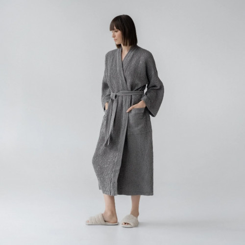 KlipShop Dovanų rinkinys Linen Tales Dark Grey Lininis chalatas + MKS eco Kūno sviestas S-M