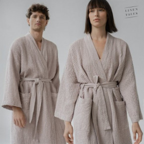 Linen Tales Powder Linen & Cotton Honeycomb Waffle Bathrobe Unisex Linane hommikumantel S-M