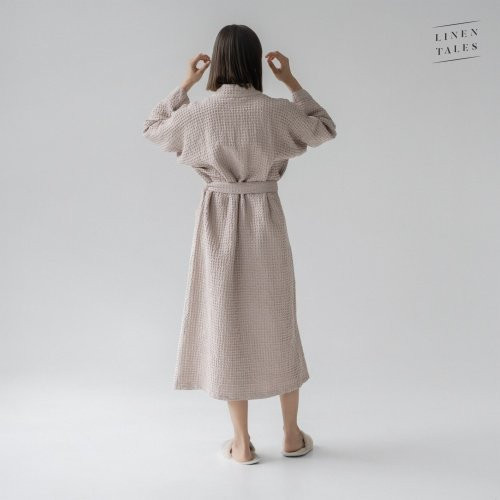 Linen Tales Powder Linen & Cotton Honeycomb Waffle Bathrobe Unisex Lininis vonios chalatas S-M