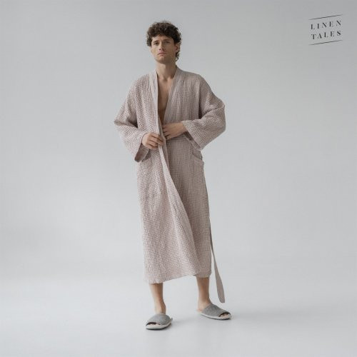 Linen Tales Powder Linen & Cotton Honeycomb Waffle Bathrobe Unisex Lininis vonios chalatas S-M