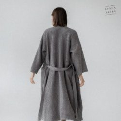 Linen Tales Dark Grey Linen & Cotton Honeycomb Waffle Bathrobe Unisex Lininis vonios chalatas S-M