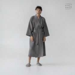 Linen Tales Dark Grey Linen & Cotton Honeycomb Waffle Bathrobe Unisex Lininis vonios chalatas S-M