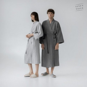 Linen Tales Light Grey Linen & Cotton Honeycomb Waffle Bathrobe Unisex Lina halāts S-M