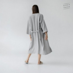 Linen Tales Light Grey Linen & Cotton Honeycomb Waffle Bathrobe Unisex Lininis vonios chalatas S-M